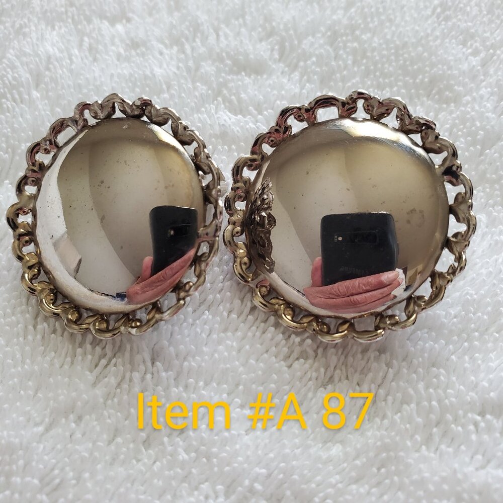 silver chrome like earrings, item # A - 87 , very good condition , clip on